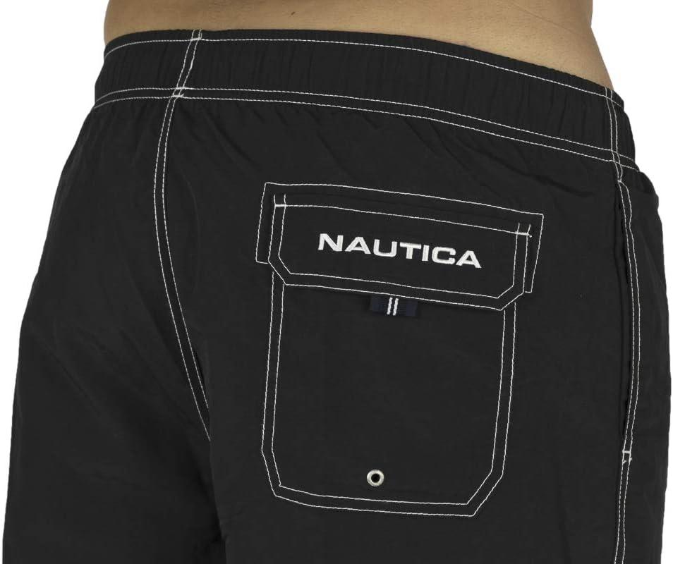 imageNautica Mens Solid Quick Dry Classic Logo SwimTrunkTrue Black