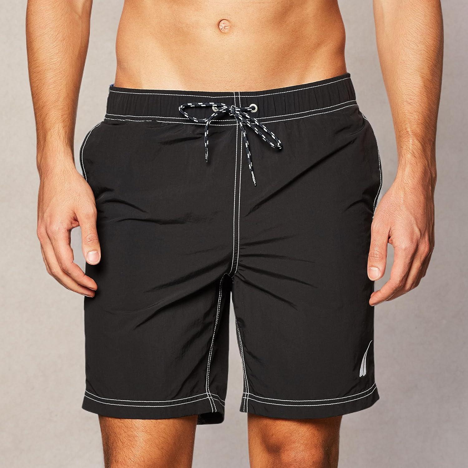imageNautica Mens Solid Quick Dry Classic Logo SwimTrunkTrue Black