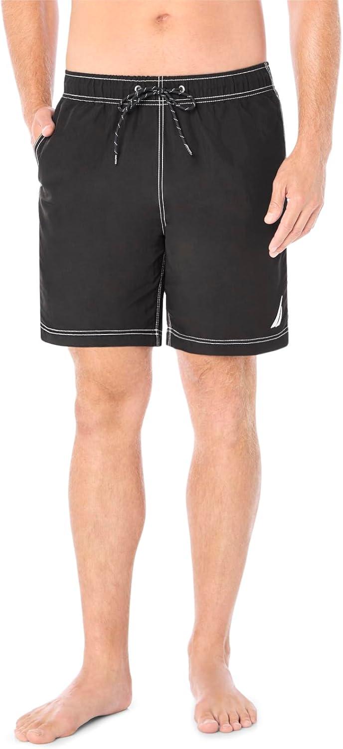 imageNautica Mens Solid Quick Dry Classic Logo SwimTrunkTrue Black