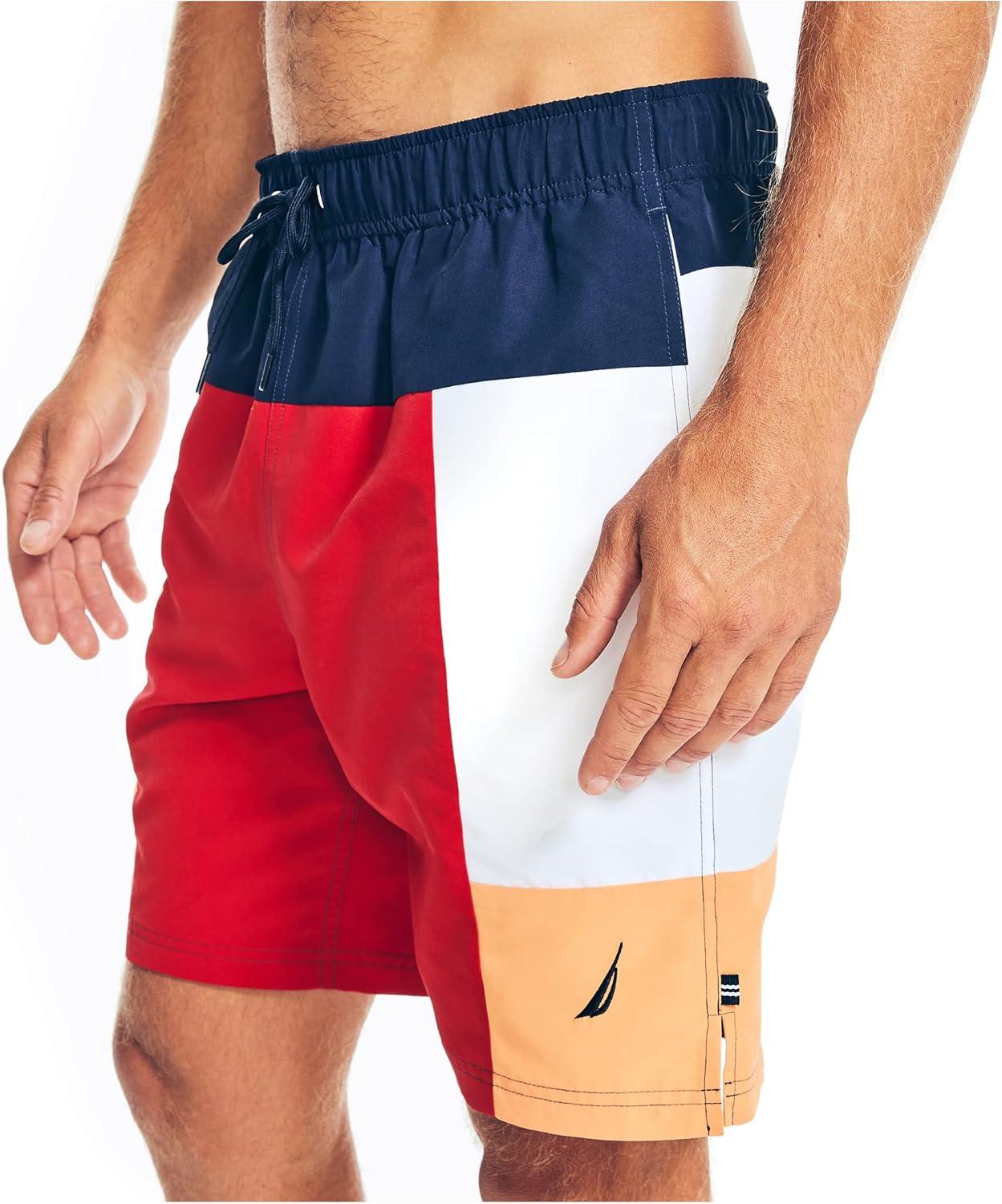 imageNautica Mens Sustainably Crafted 8 Colorblock SwimNautica Red