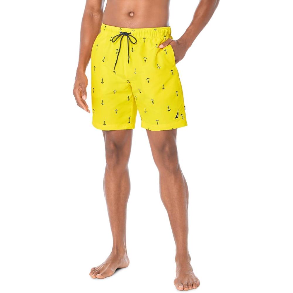 imageNautica Mens Quick Dry All Over Classic Anchor Print Swim TrunkBlazing Yellow