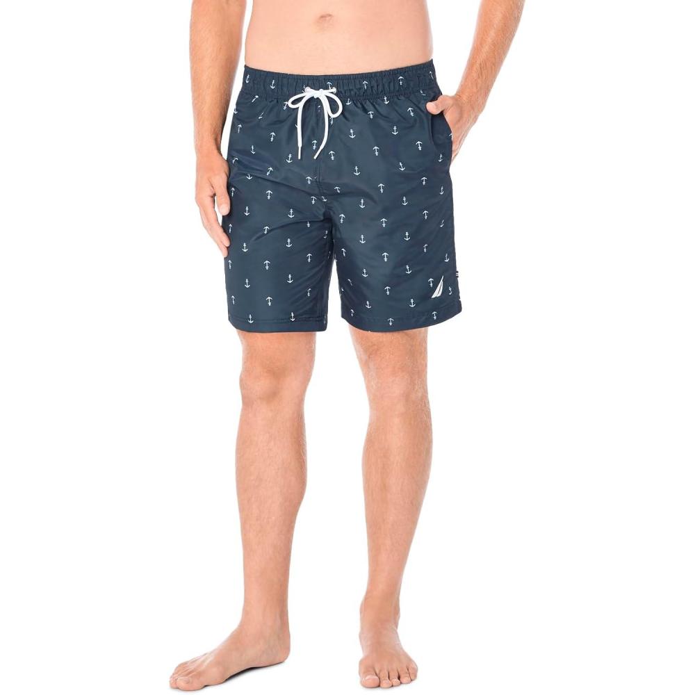 imageNautica Mens Quick Dry All Over Classic Anchor Print Swim TrunkNavy