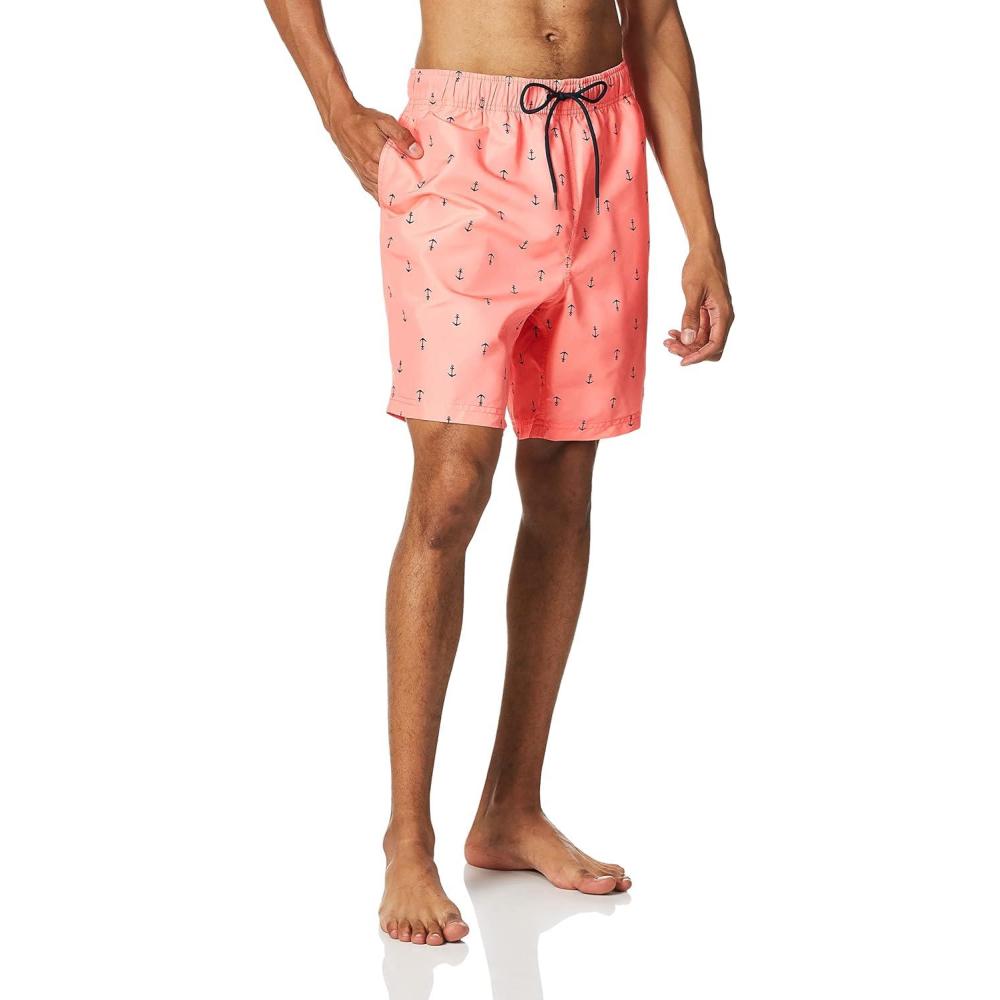 imageNautica Mens Quick Dry All Over Classic Anchor Print Swim TrunkPale Coral