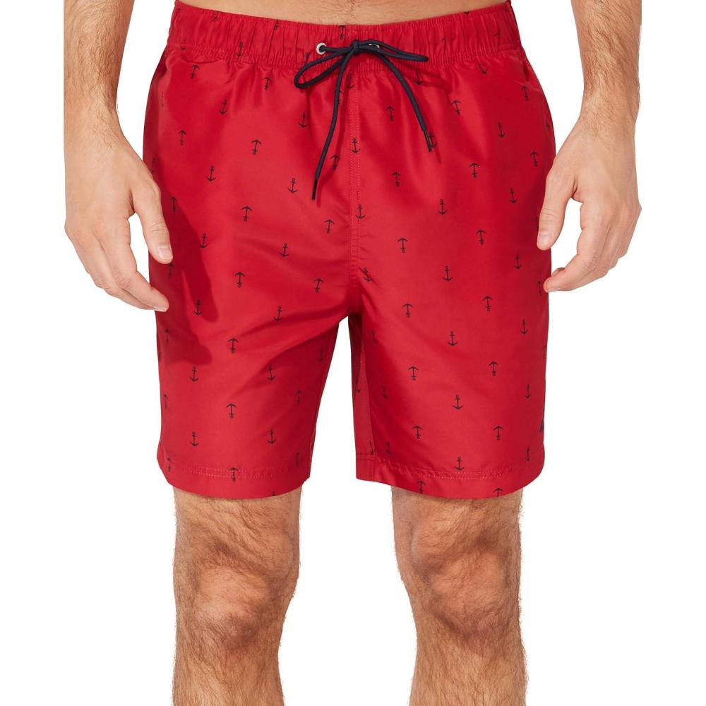 imageNautica Mens Quick Dry All Over Classic Anchor Print Swim TrunkRacer Red