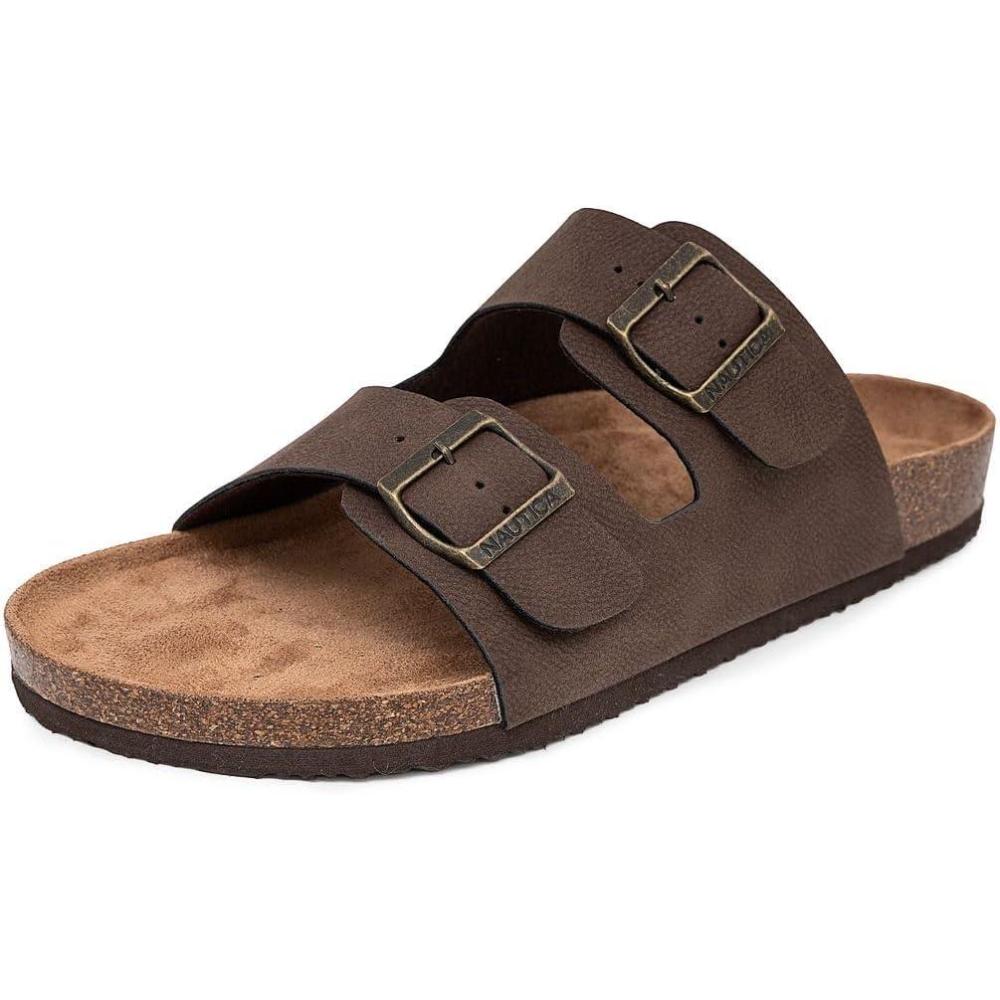 imageNautica Mens Sandals Casual Slides with 2 Adjustable Buckle Straps and Cork Footbed for Ultimate Comfort and Style RegularWide Width Big SizeEspresso