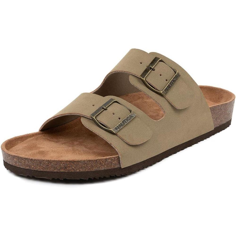 imageNautica Mens Sandals  Casual Slides with 2 Adjustable Buckle Straps and Cork Footbed for Ultimate Comfort and Style RegularWide Width Big SizeLight Tantriun