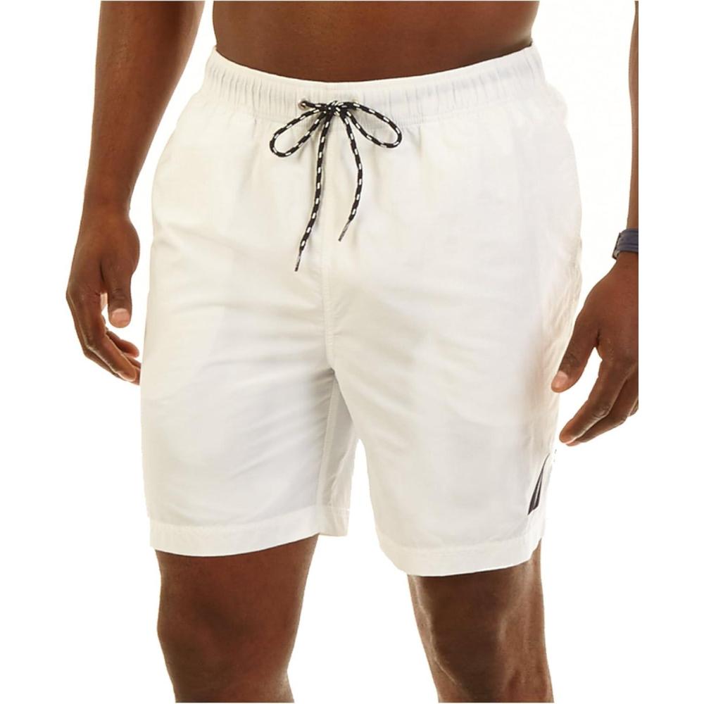 imageNautica Mens Solid Quick Dry Classic Logo SwimTrunkBright White