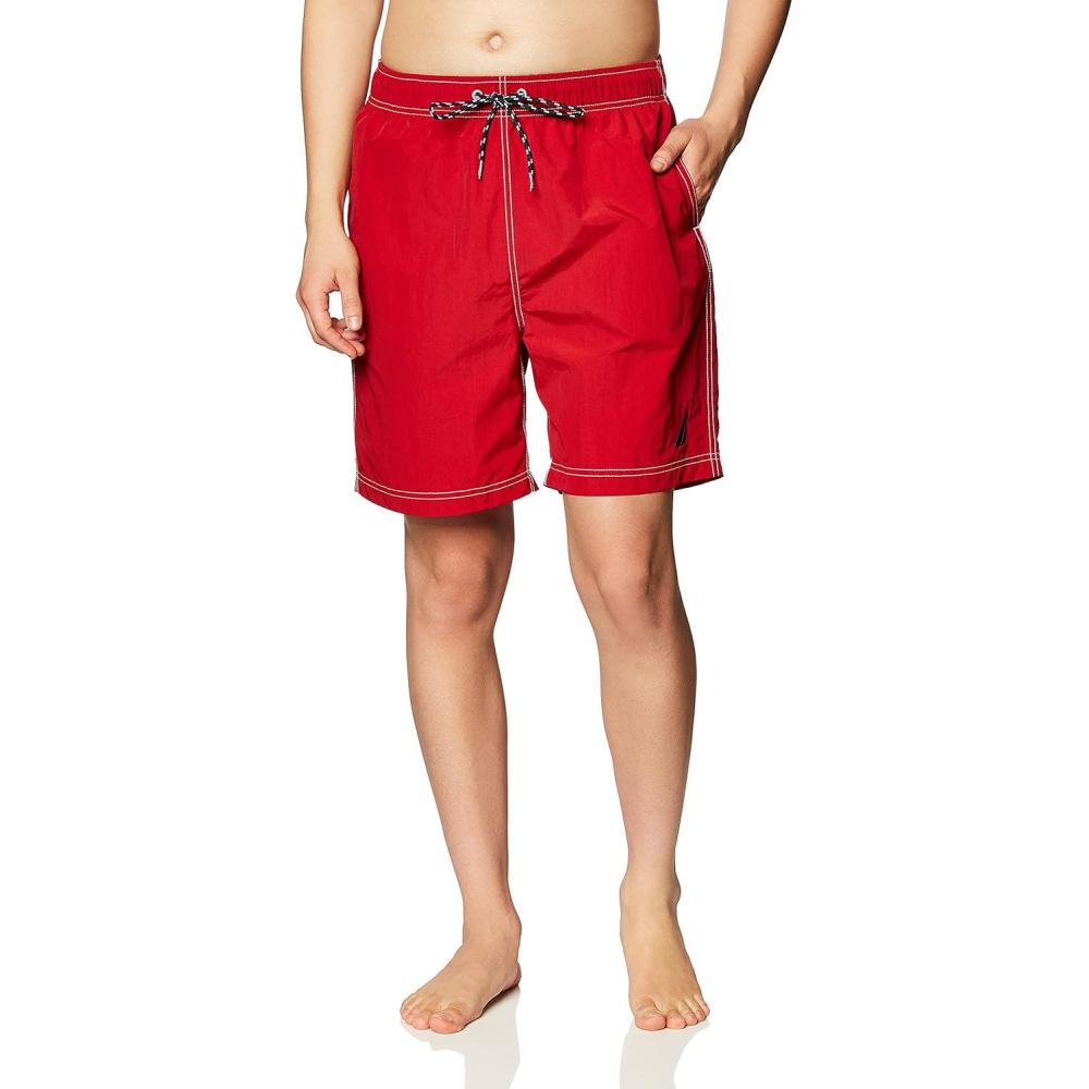 imageNautica Mens Solid Quick Dry Classic Logo SwimTrunkNautica Red