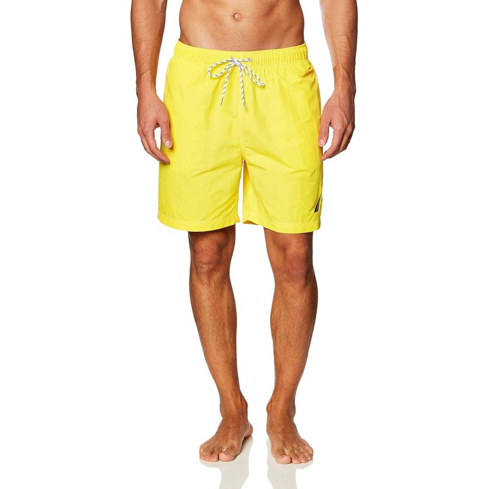 imageNautica Mens Solid Quick Dry Classic Logo SwimTrunkSunfish Yellow