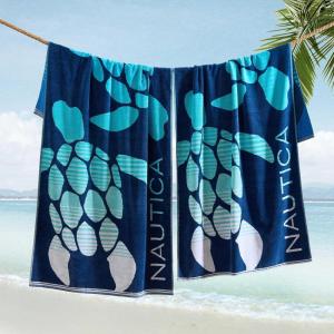 Nautica – Oversized Beach Towel Set, Soft Plush Velour Towels with Hanging Loop, Quick Dry & Absorbent, Beach Vacation Essentials for Adults & Travel (Turtle Beach Blue, 2-Pack)(Turtle Beach Blue)