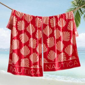 Nautica – Oversized Beach Towel Set, Soft Plush Velour Towels with Hanging Loop, Quick Dry & Absorbent, Beach Vacation Essentials for Adults & Travel (Turtle Beach Blue, 2-Pack)(Seashell Seashore Pink)