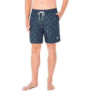 Nautica Mens Quick Dry All Over Classic Anchor Print Swim Trunk(Navy)