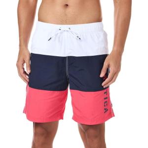 Nautica Men’s Quick Dry Classic Logo Tri-Block Series Swim Trunk(Melon Berry)
