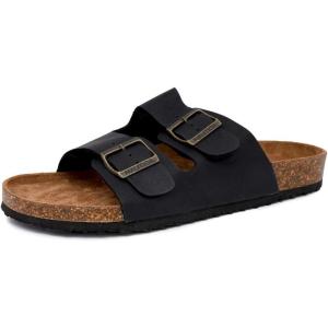 Nautica Men’s Sandals – Casual Slides with 2 Adjustable Buckle Straps and Cork Footbed for Ultimate Comfort and Style (Regular/Wide Width, Big Size)(Black Tumbled-triun)