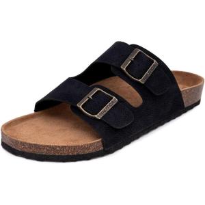 Nautica Men’s Sandals – Casual Slides with 2 Adjustable Buckle Straps and Cork Footbed for Ultimate Comfort and Style (Regular/Wide Width, Big Size)(Black X Tumbled)