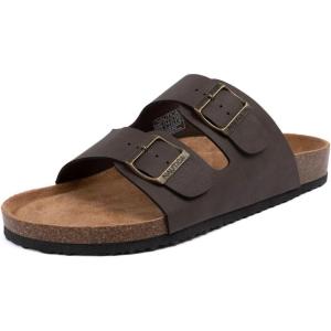 Nautica Men’s Sandals – Casual Slides with 2 Adjustable Buckle Straps and Cork Footbed for Ultimate Comfort and Style (Regular/Wide Width, Big Size)(Brown Tumbled-triun)