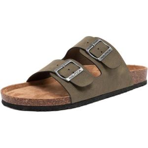 Nautica Men’s Sandals – Casual Slides with 2 Adjustable Buckle Straps and Cork Footbed for Ultimate Comfort and Style (Regular/Wide Width, Big Size)(Olive Tumbled-triun)