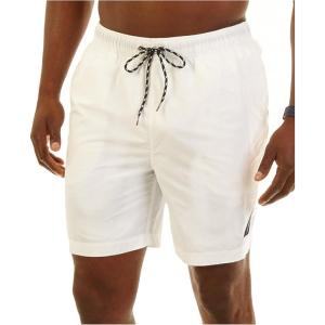 Nautica Men’s Solid Quick Dry Classic Logo Swim-Trunk(Bright White/White)