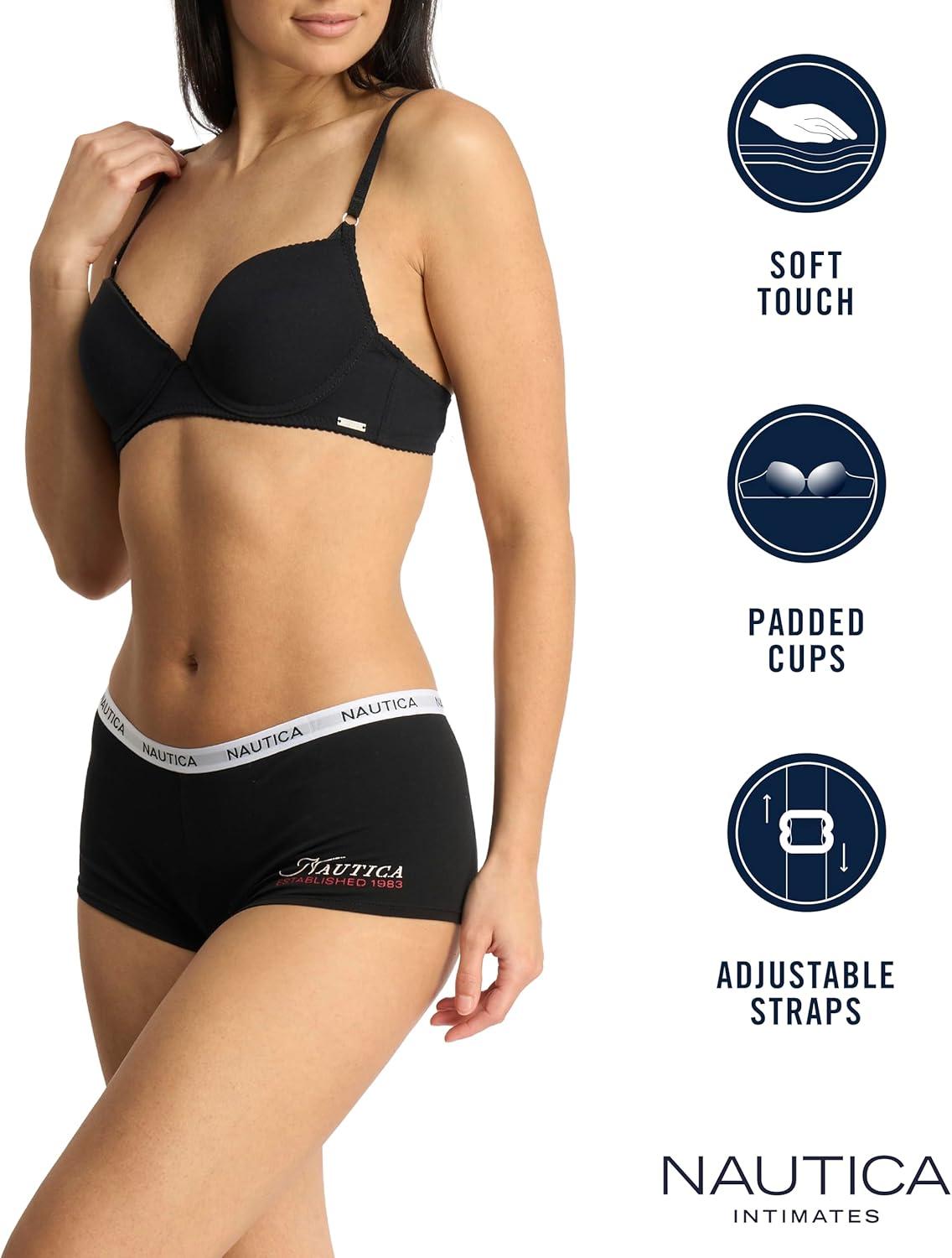 imageNAUTICA Womens 3Pack Bras Cotton Blend Light Lift Everyday TShirt Bra SetLt Heather GreySoft TaupeBlack
