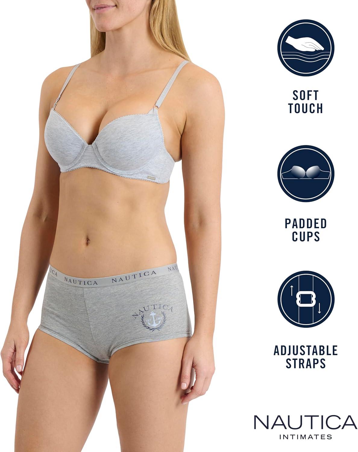 imageNAUTICA Womens 3Pack Bras Cotton Blend Light Lift Everyday TShirt Bra SetMd Heather GreyLight MochaWhite