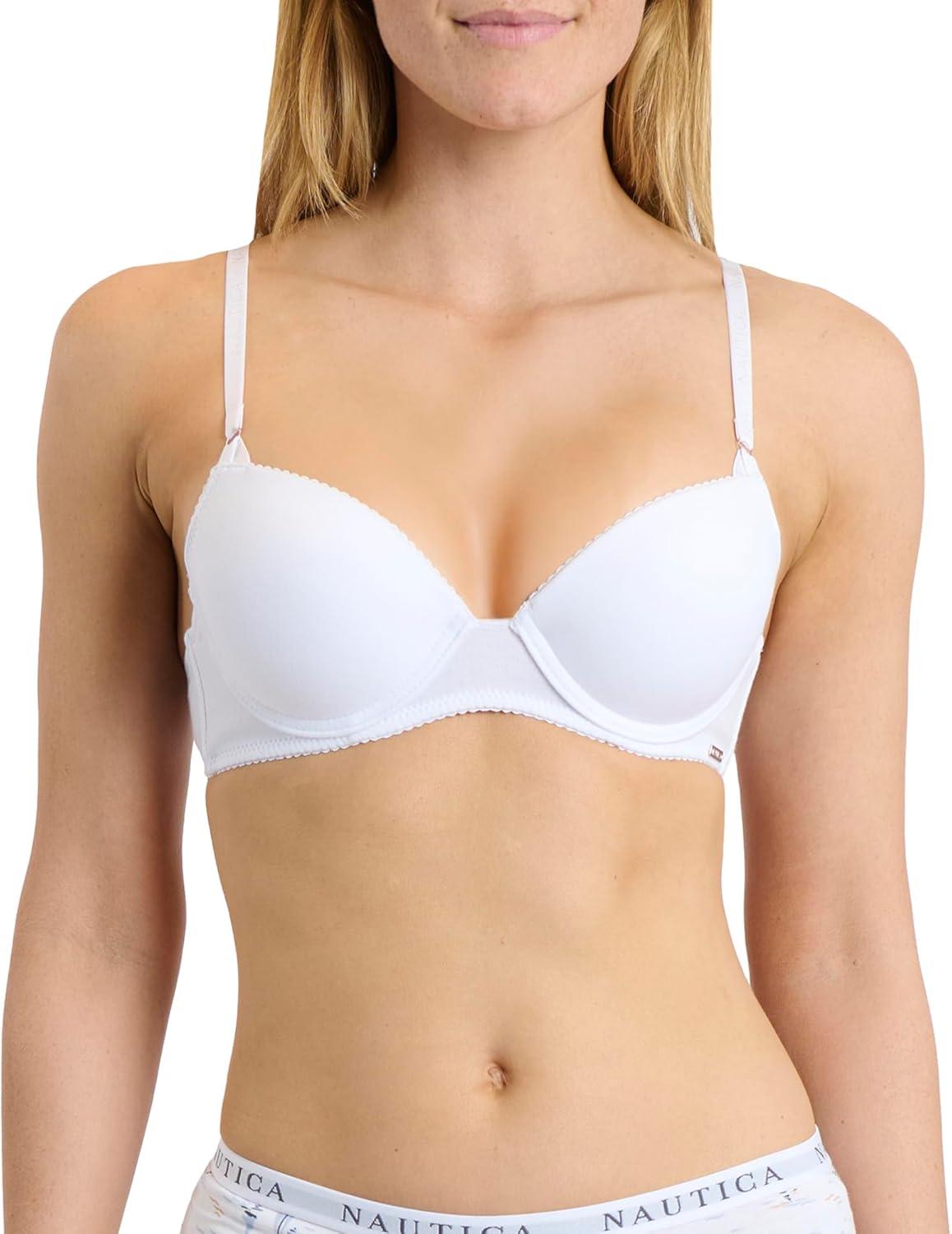imageNAUTICA Womens 3Pack Bras Cotton Blend Light Lift Everyday TShirt Bra SetMd Heather GreyLight MochaWhite
