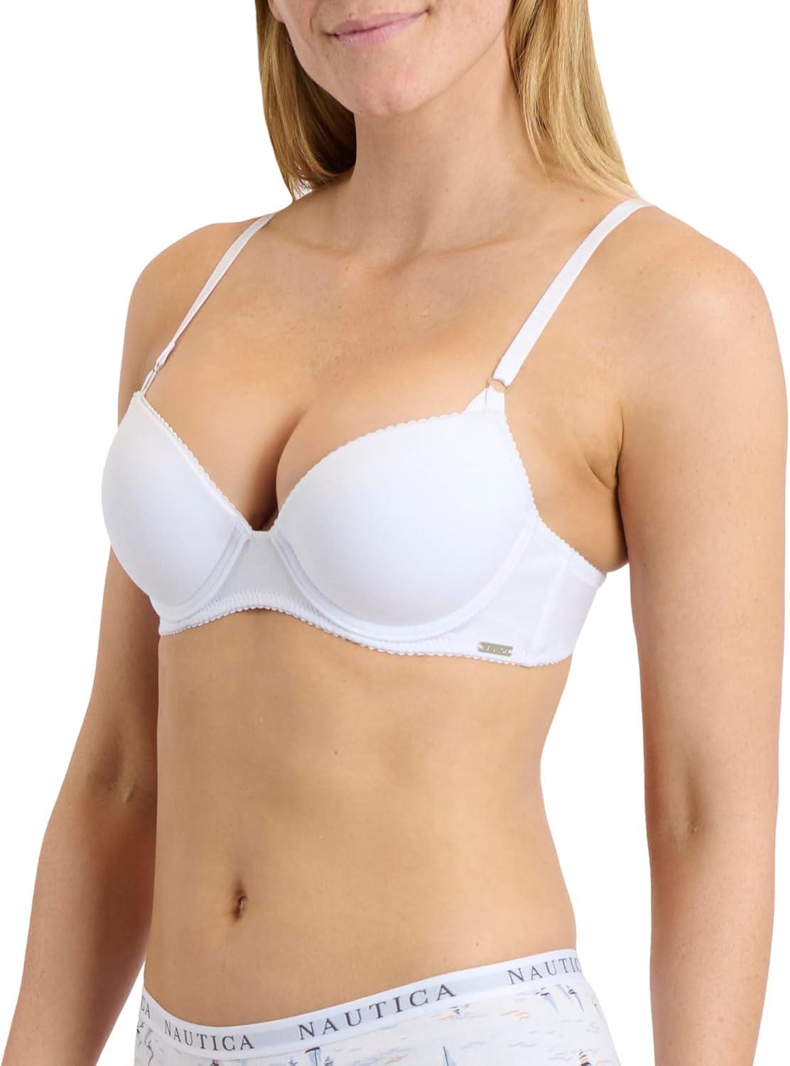 imageNAUTICA Womens 3Pack Bras Cotton Blend Light Lift Everyday TShirt Bra SetMd Heather GreyLight MochaWhite
