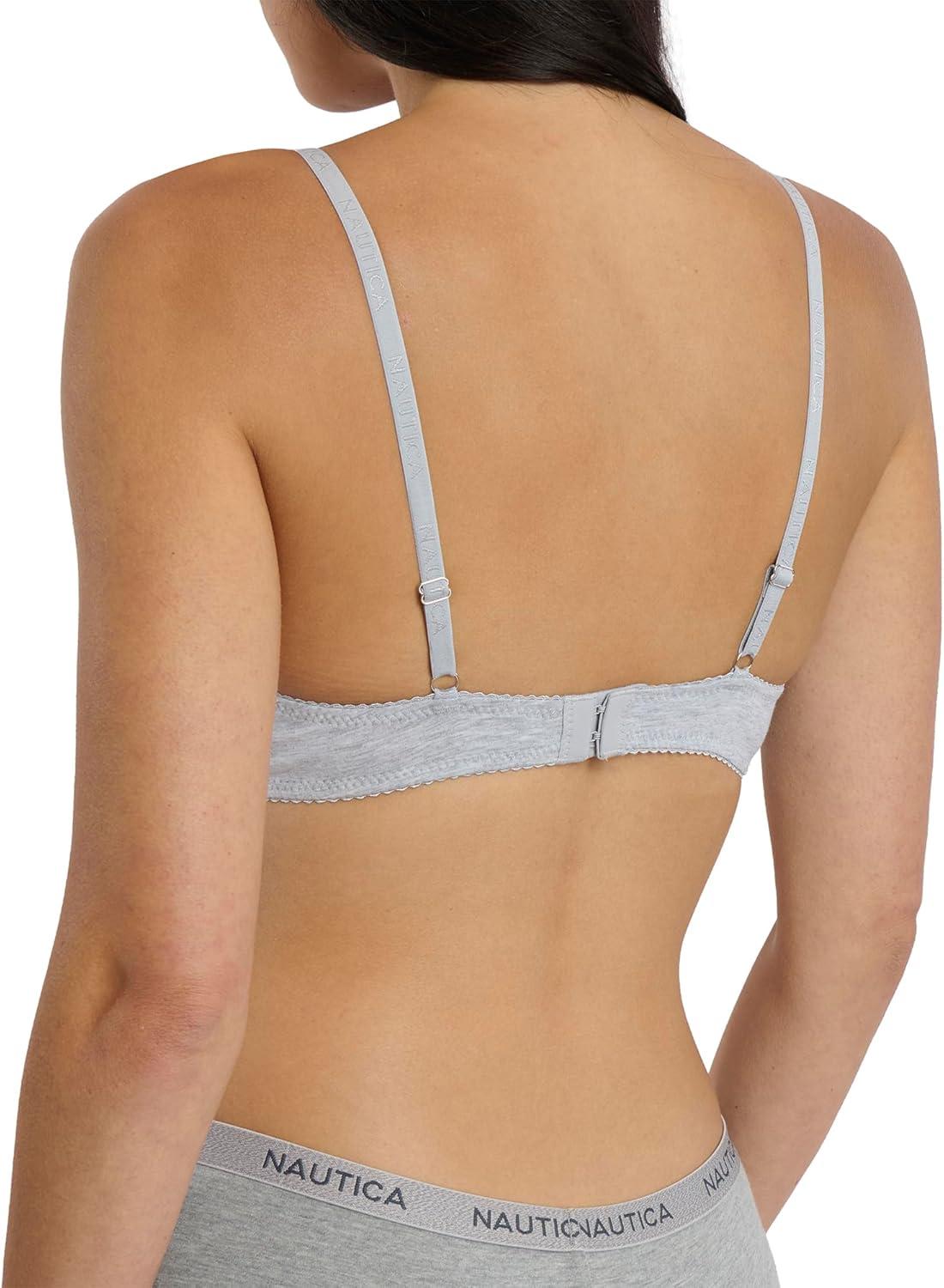 imageNAUTICA Womens 3Pack Bras Cotton Blend Light Lift Everyday TShirt Bra SetMoon RayMd Heather GreyChainmetal