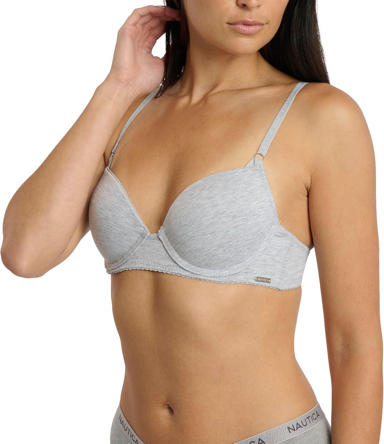 imageNAUTICA Womens 3Pack Bras Cotton Blend Light Lift Everyday TShirt Bra SetMoon RayMd Heather GreyChainmetal