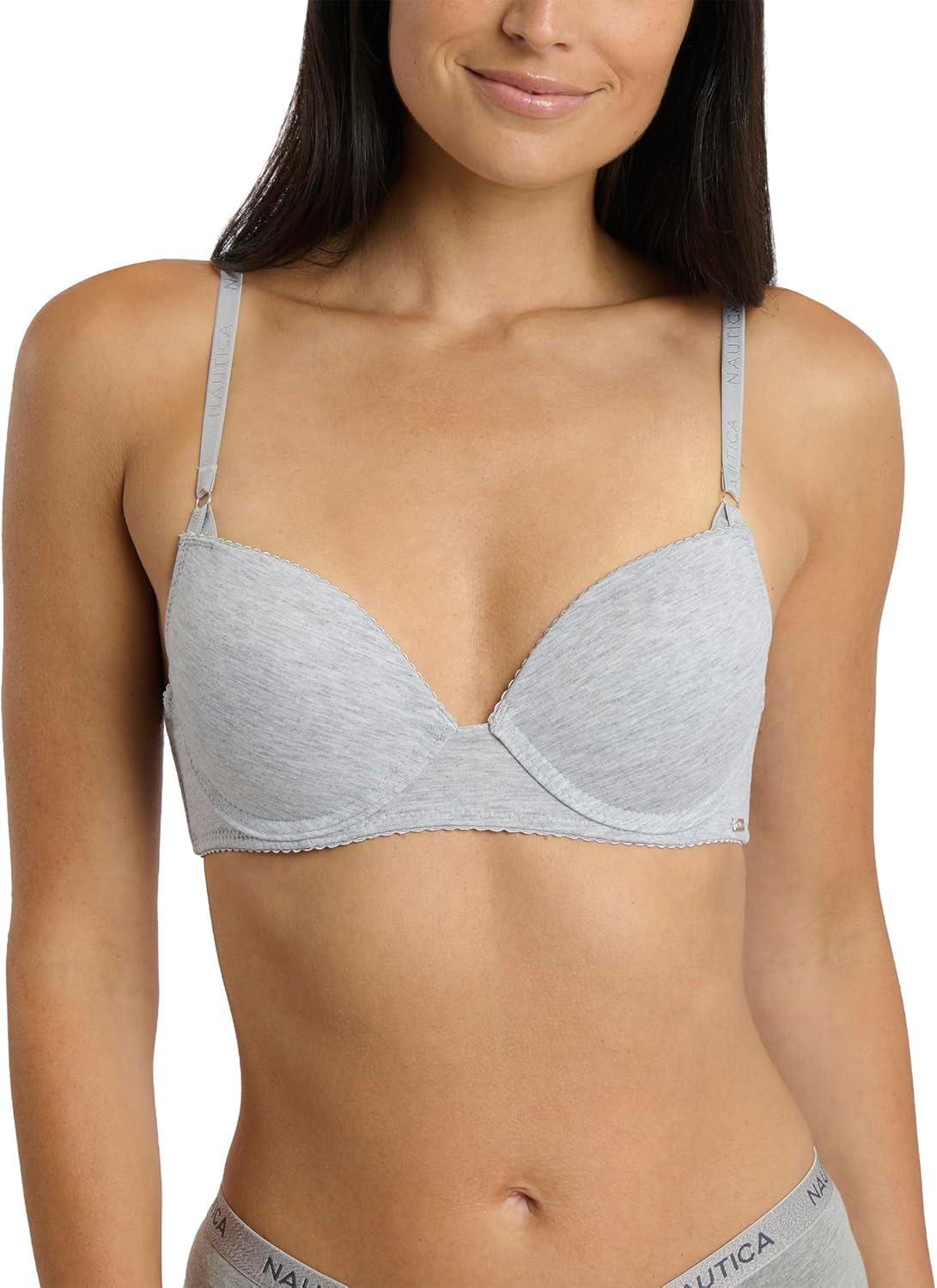 imageNAUTICA Womens 3Pack Bras Cotton Blend Light Lift Everyday TShirt Bra SetMoon RayMd Heather GreyChainmetal