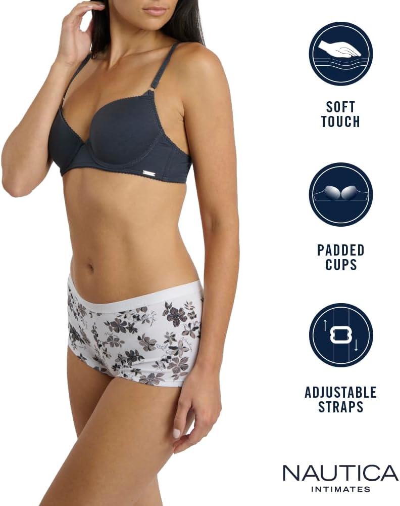 imageNAUTICA Womens 3Pack Bras Cotton Blend Light Lift Everyday TShirt Bra SetMoon RayMd Heather GreyChainmetal