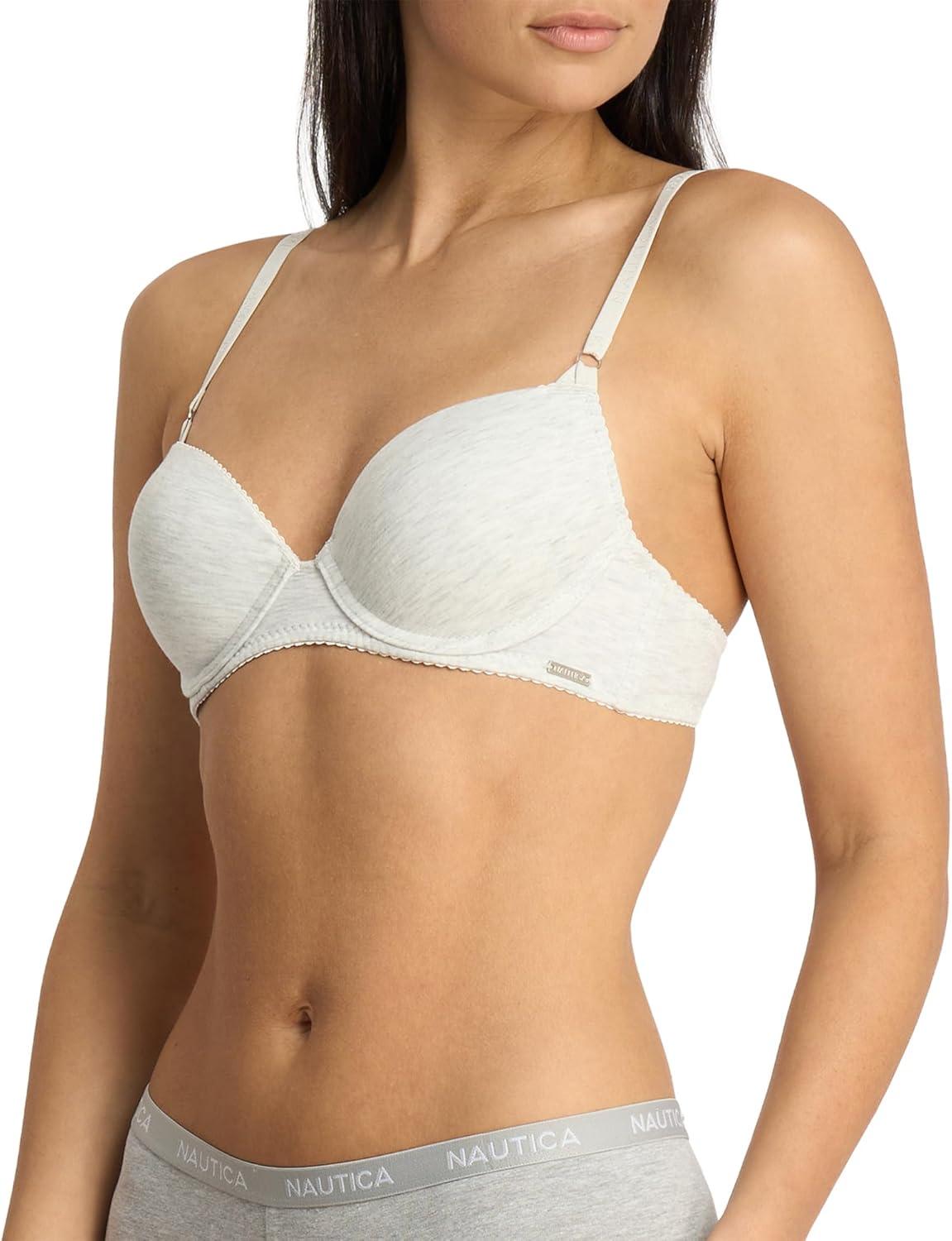 imageNAUTICA Womens 3Pack Bras Cotton Blend Light Lift Everyday TShirt Bra SetZen GardenLt Heather GreyNavy Heather