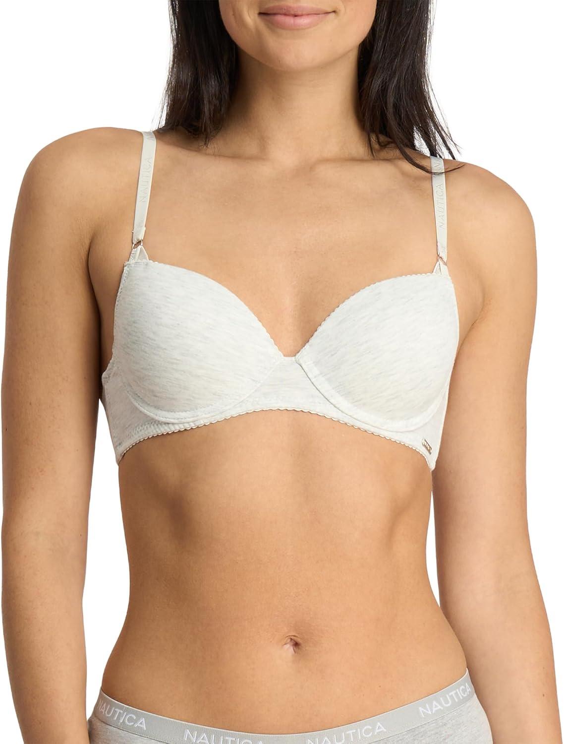 imageNAUTICA Womens 3Pack Bras Cotton Blend Light Lift Everyday TShirt Bra SetZen GardenLt Heather GreyNavy Heather