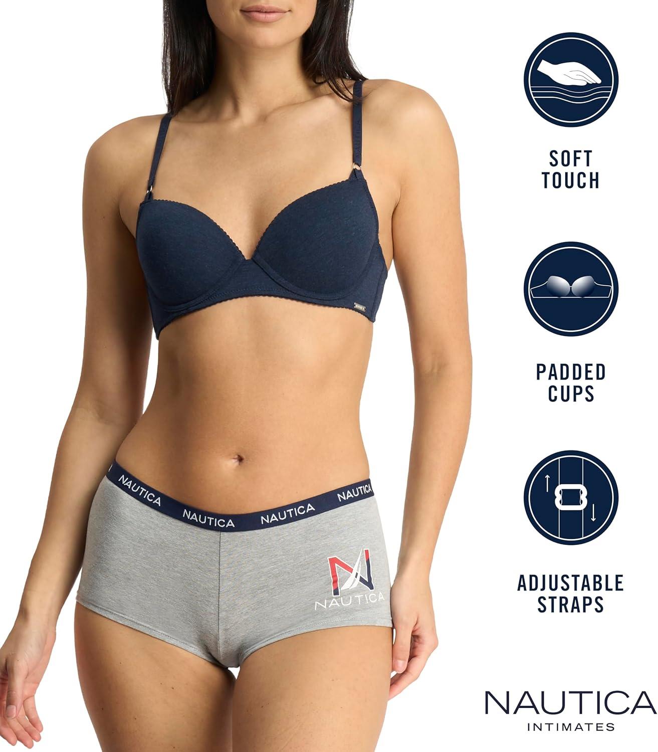 imageNAUTICA Womens 3Pack Bras Cotton Blend Light Lift Everyday TShirt Bra SetZen GardenLt Heather GreyNavy Heather
