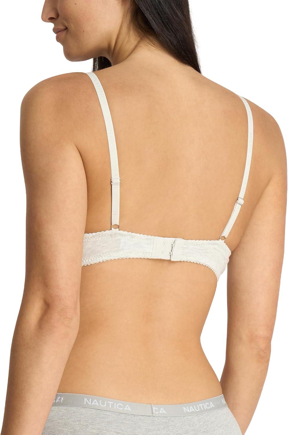 imageNAUTICA Womens 3Pack Bras Cotton Blend Light Lift Everyday TShirt Bra SetZen GardenLt Heather GreyNavy Heather