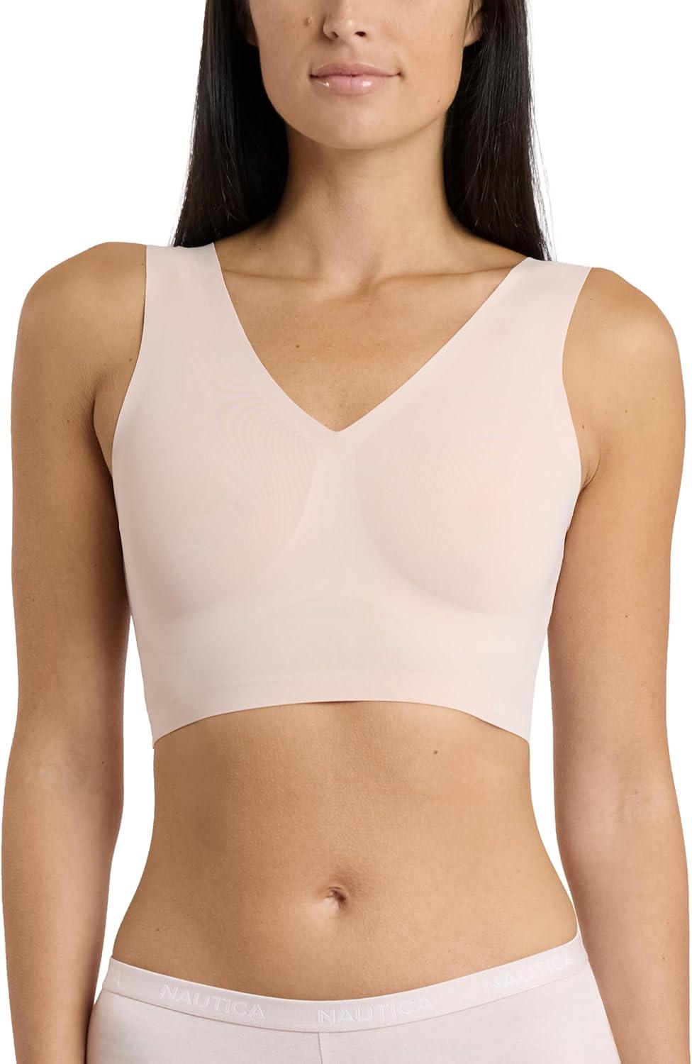 imageNautica Womens 3Pack Wireless Bra Laser Lounge NoShow Everyday Comfort BralettesPale SageSandy BeigeLight Mocha