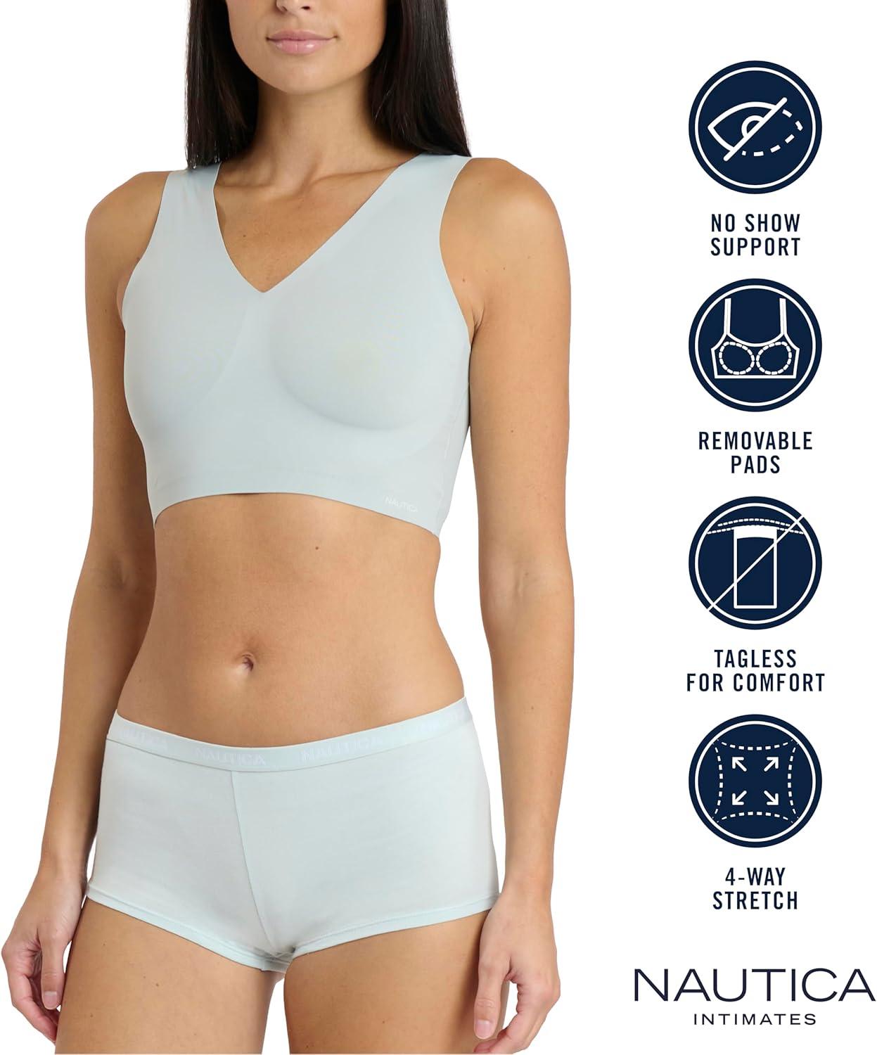 imageNautica Womens 3Pack Wireless Bra Laser Lounge NoShow Everyday Comfort BralettesPale SageSandy BeigeLight Mocha