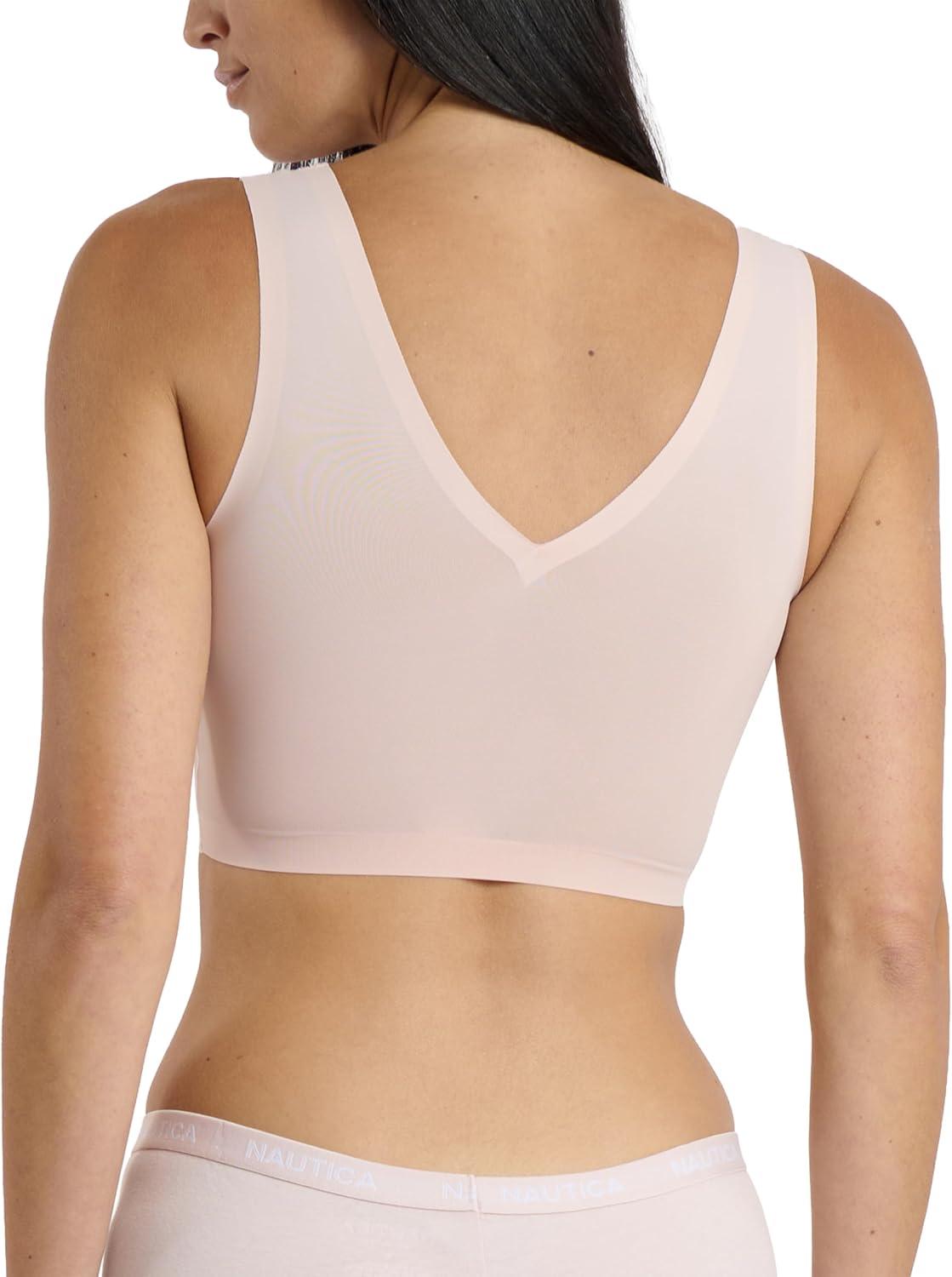 imageNautica Womens 3Pack Wireless Bra Laser Lounge NoShow Everyday Comfort BralettesPale SageSandy BeigeLight Mocha