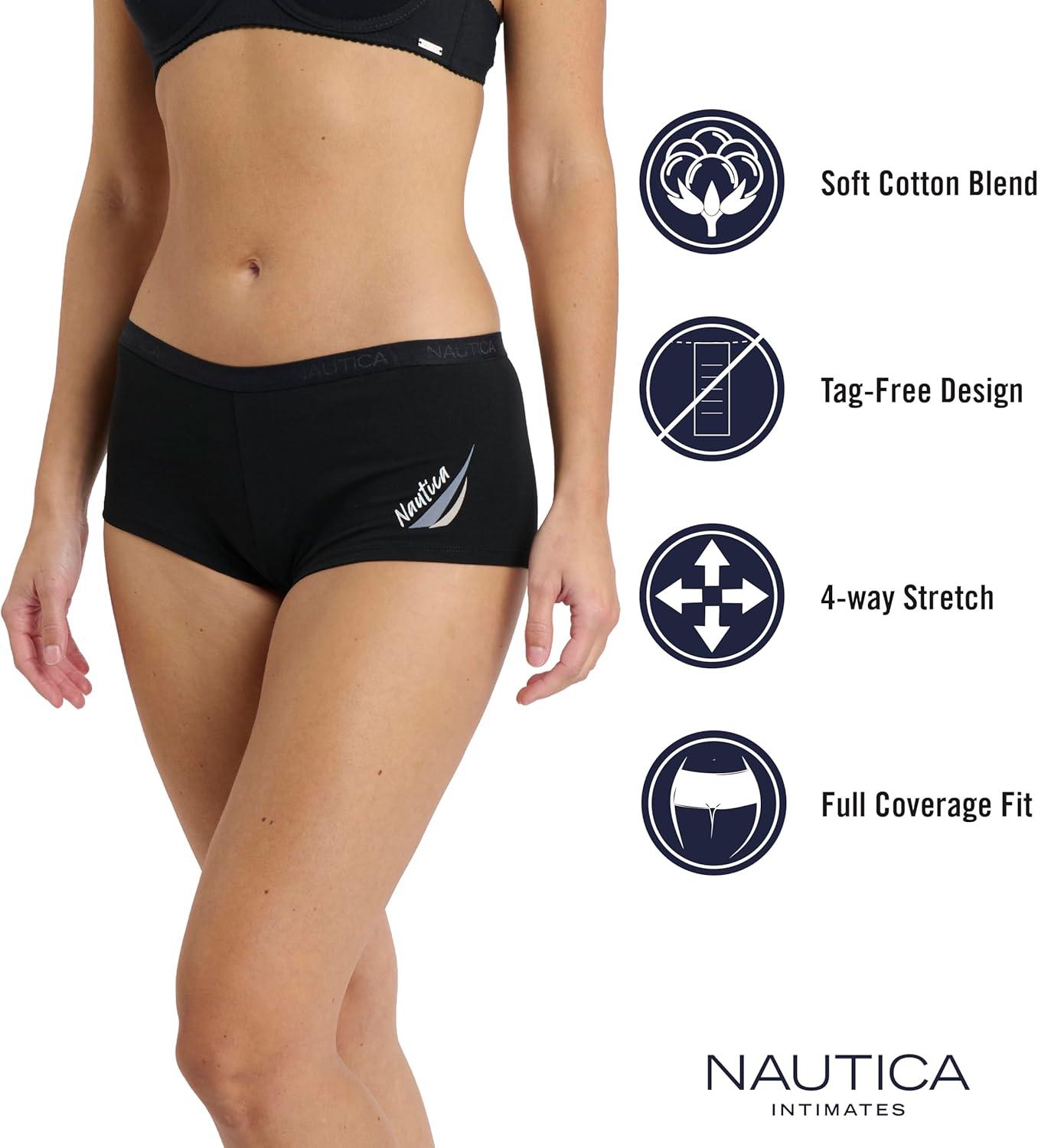 imageNautica Womens Cotton Boyshort Underwear Set 5PackBlackBlue GraniteMd Heather GreySphinxNt Logo
