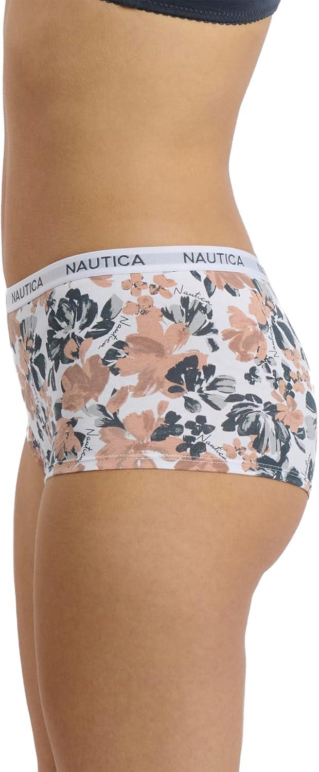 imageNautica Womens Cotton Boyshort Underwear Set 5PackLt Bleach HeatherCafe LatteMd Heather GreyChainmetalBrush Floral