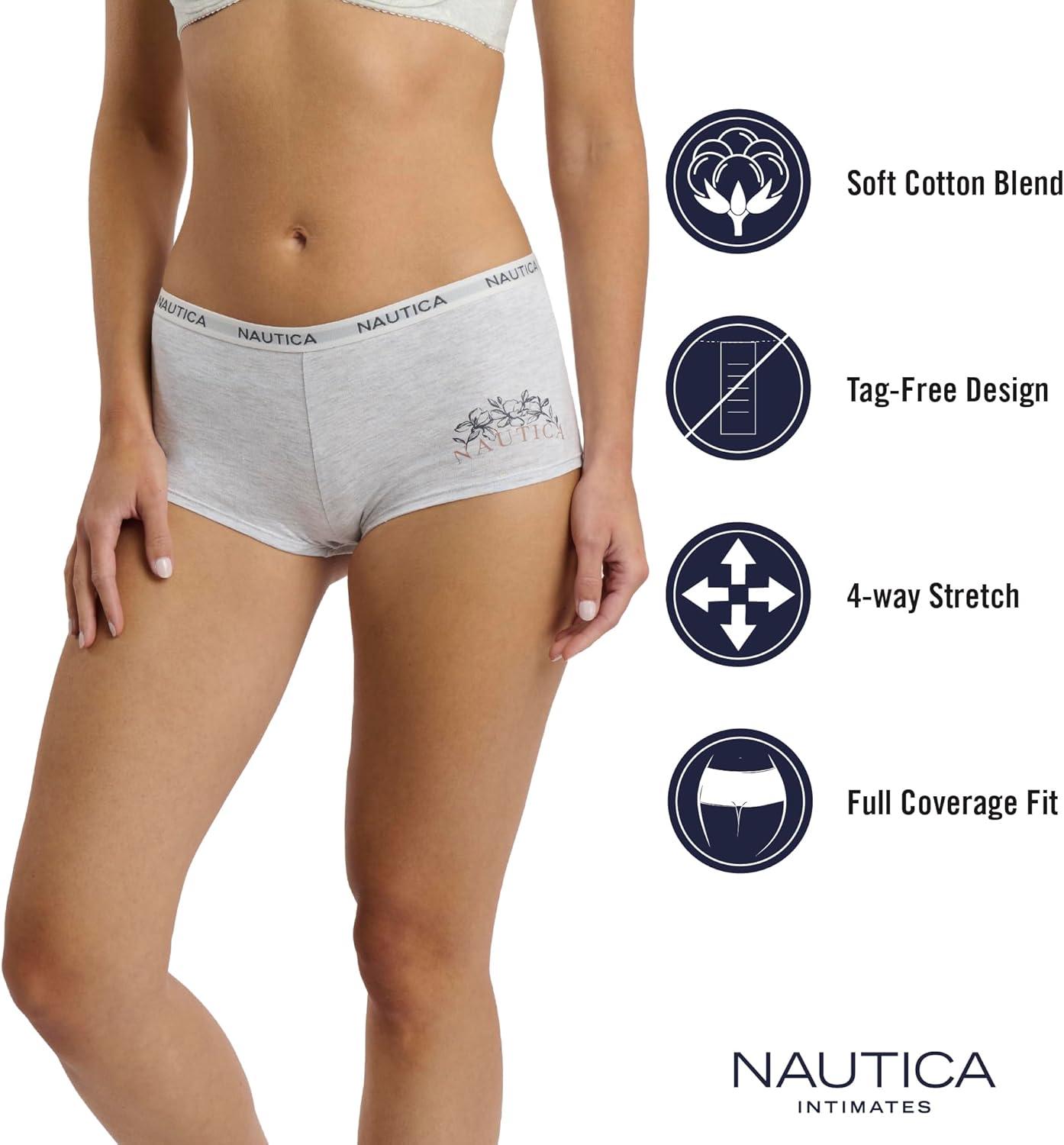 imageNautica Womens Cotton Boyshort Underwear Set 5PackLt Bleach HeatherCafe LatteMd Heather GreyChainmetalBrush Floral