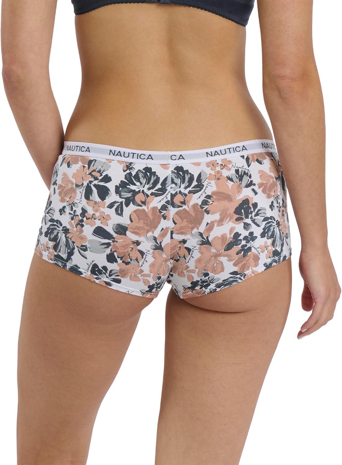imageNautica Womens Cotton Boyshort Underwear Set 5PackLt Bleach HeatherCafe LatteMd Heather GreyChainmetalBrush Floral