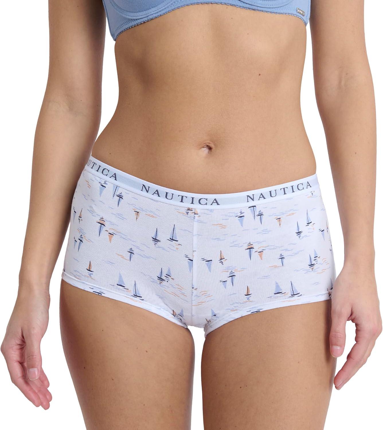 imageNautica Womens Cotton Boyshort Underwear Set 5PackMd Heather GreySand DollarSteel BlueXenon BlueNt Watercolor Boats