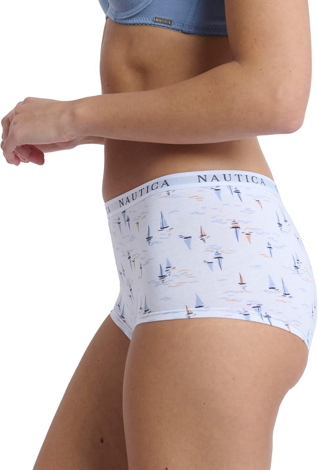imageNautica Womens Cotton Boyshort Underwear Set 5PackMd Heather GreySand DollarSteel BlueXenon BlueNt Watercolor Boats