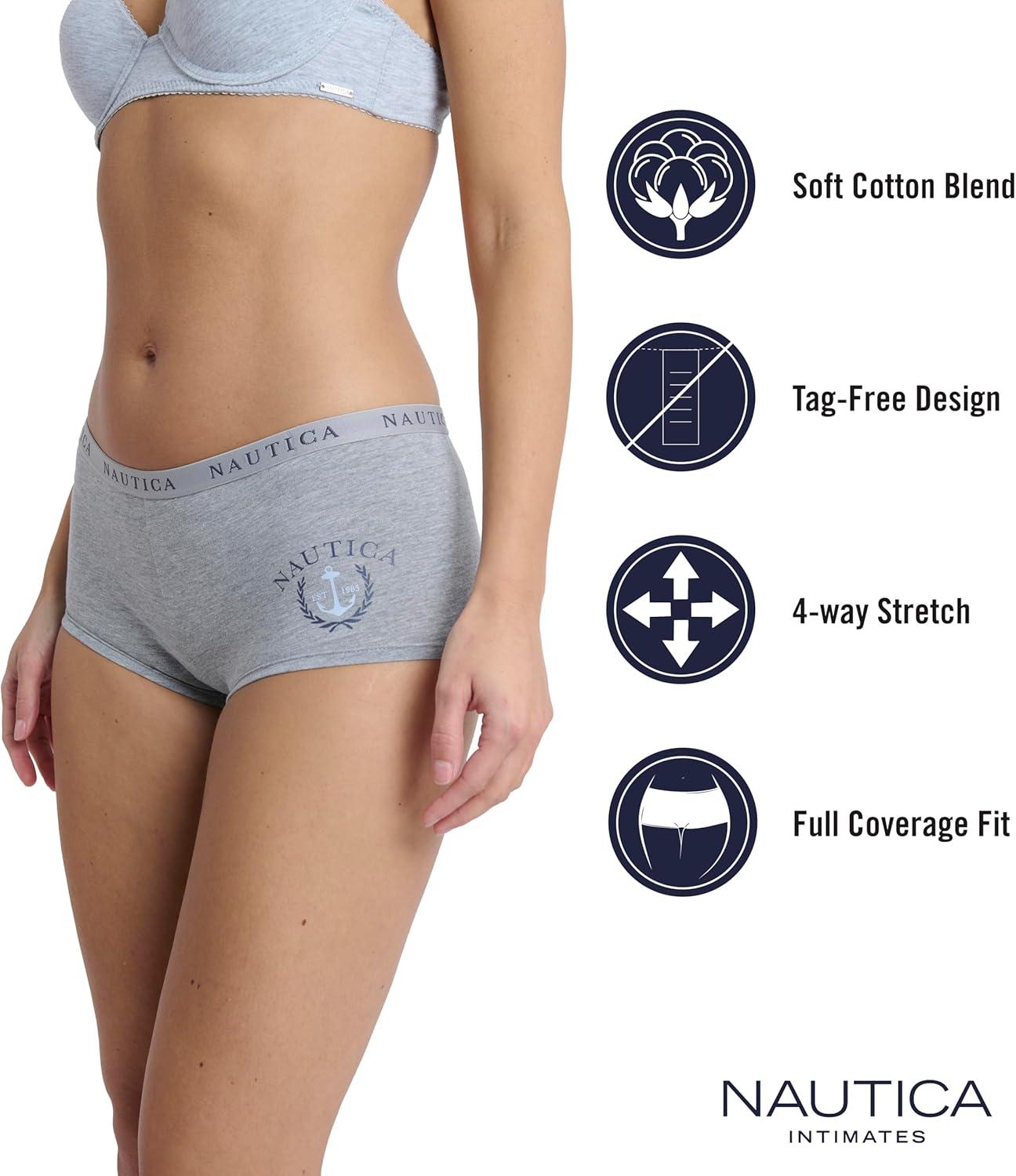 imageNautica Womens Cotton Boyshort Underwear Set 5PackMd Heather GreySand DollarSteel BlueXenon BlueNt Watercolor Boats