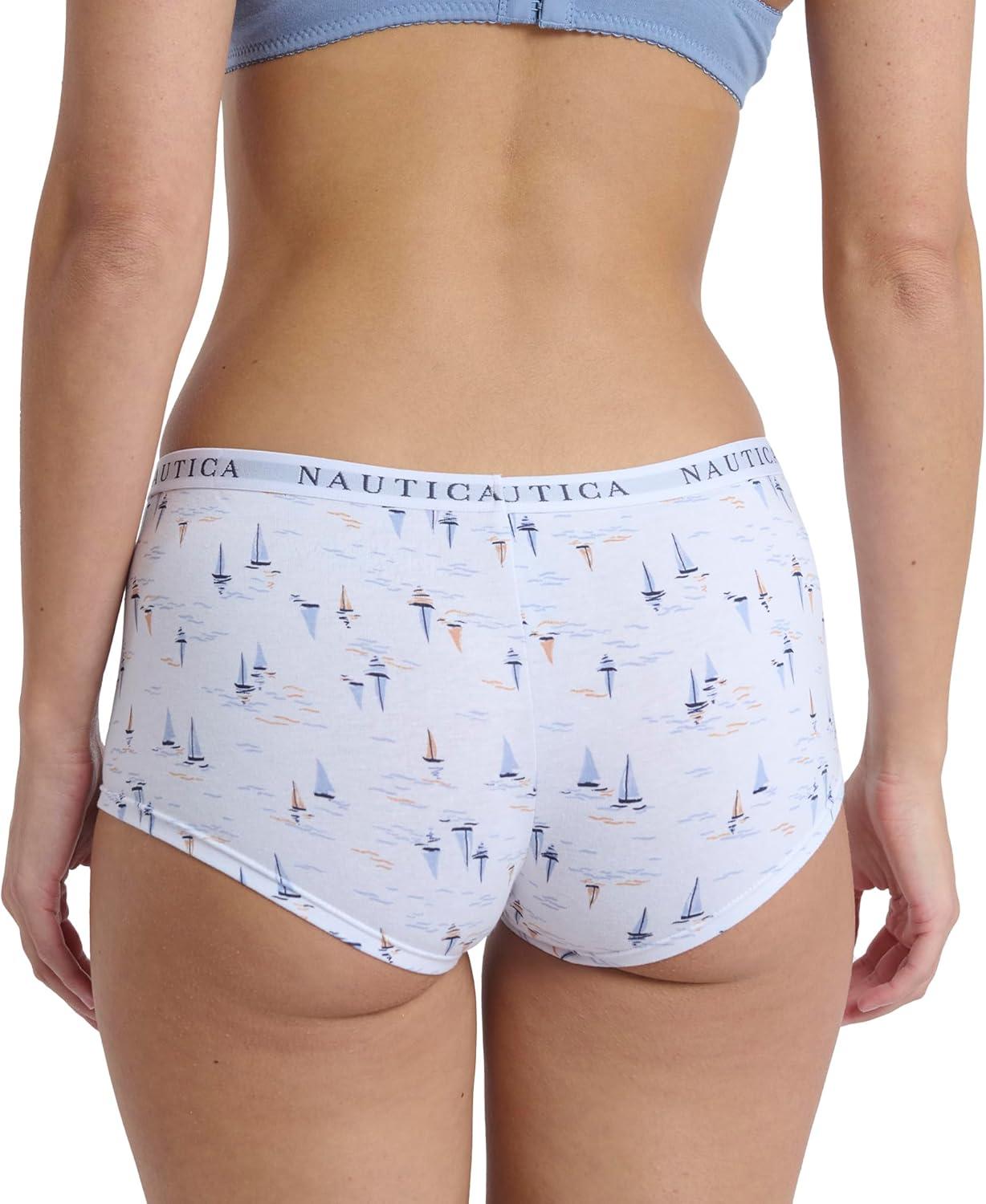 imageNautica Womens Cotton Boyshort Underwear Set 5PackMd Heather GreySand DollarSteel BlueXenon BlueNt Watercolor Boats
