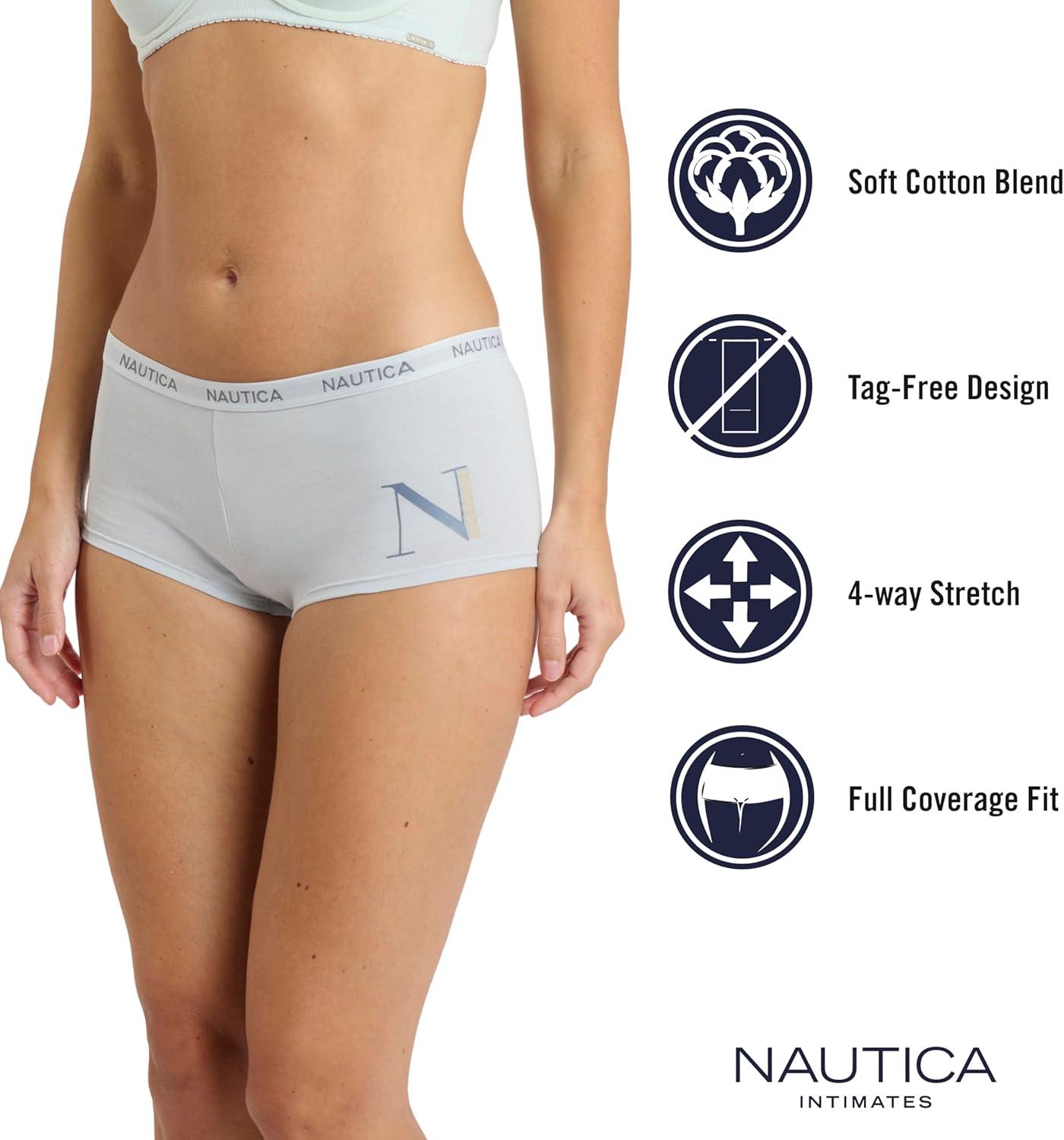 imageNautica Womens Cotton Boyshort Underwear Set 5PackMisty SpringLunarEndless DuskMd Heather GreyMulti Logo