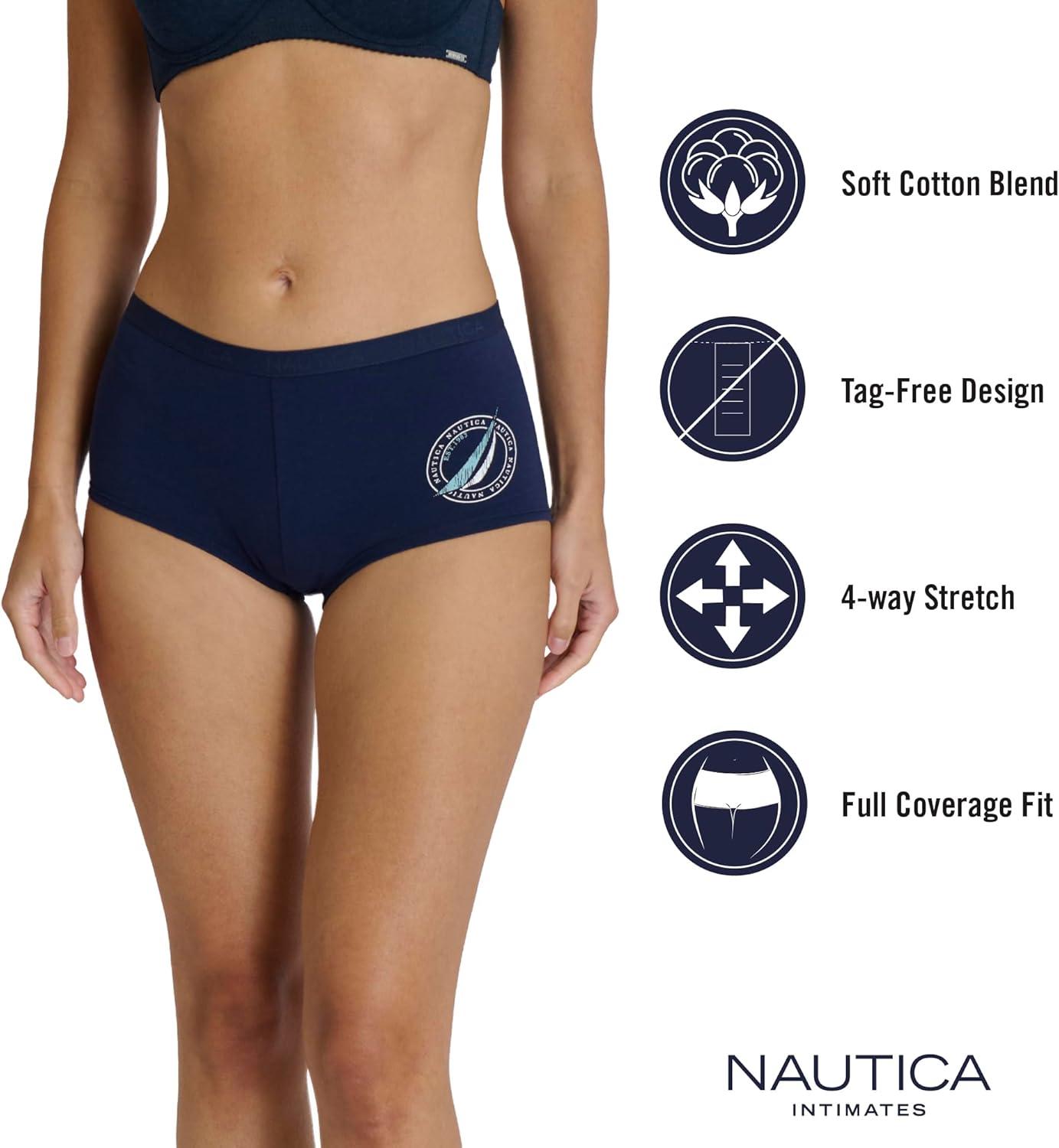 imageNautica Womens Cotton Boyshort Underwear Set 5PackNocturnal NavyWhiteBlue SageVolcano AshNt Blue Dot