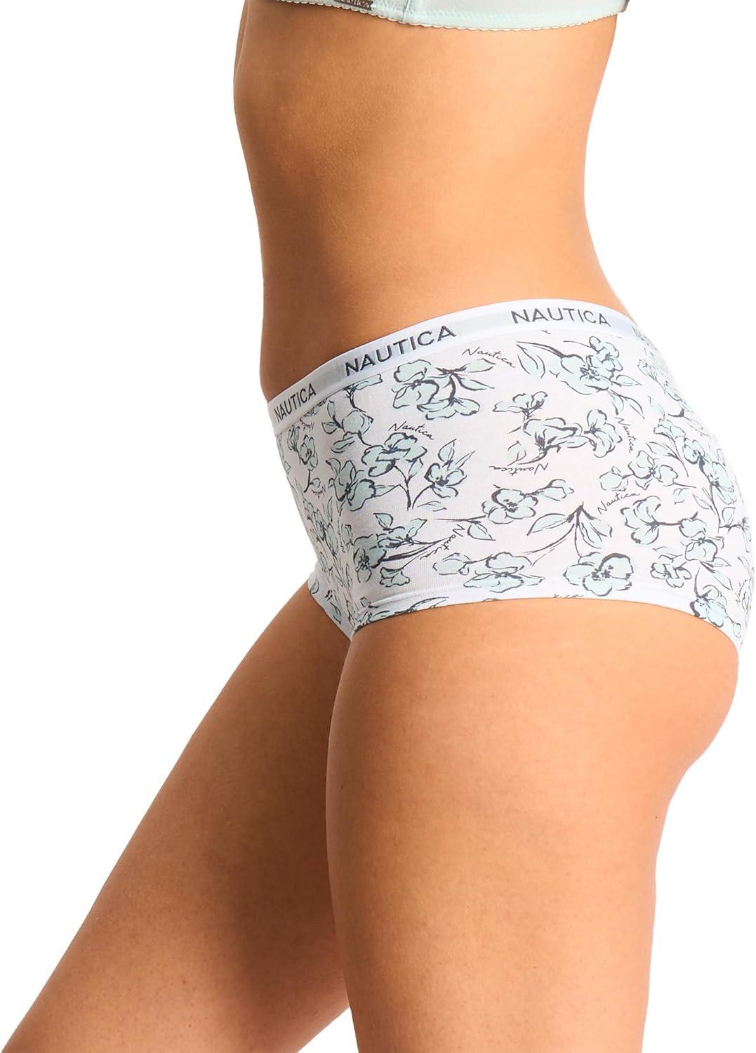 imageNautica Womens Cotton Boyshort Underwear Set 5PackNt FloralZen GardenSand BarChainmetalBrush Script