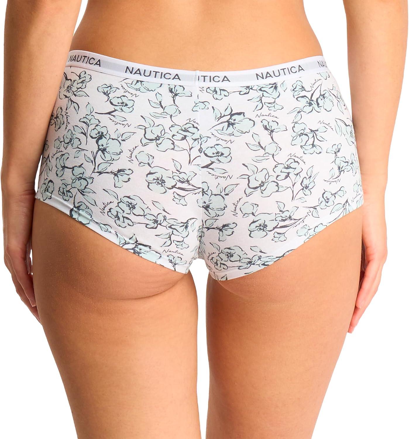 imageNautica Womens Cotton Boyshort Underwear Set 5PackNt FloralZen GardenSand BarChainmetalBrush Script
