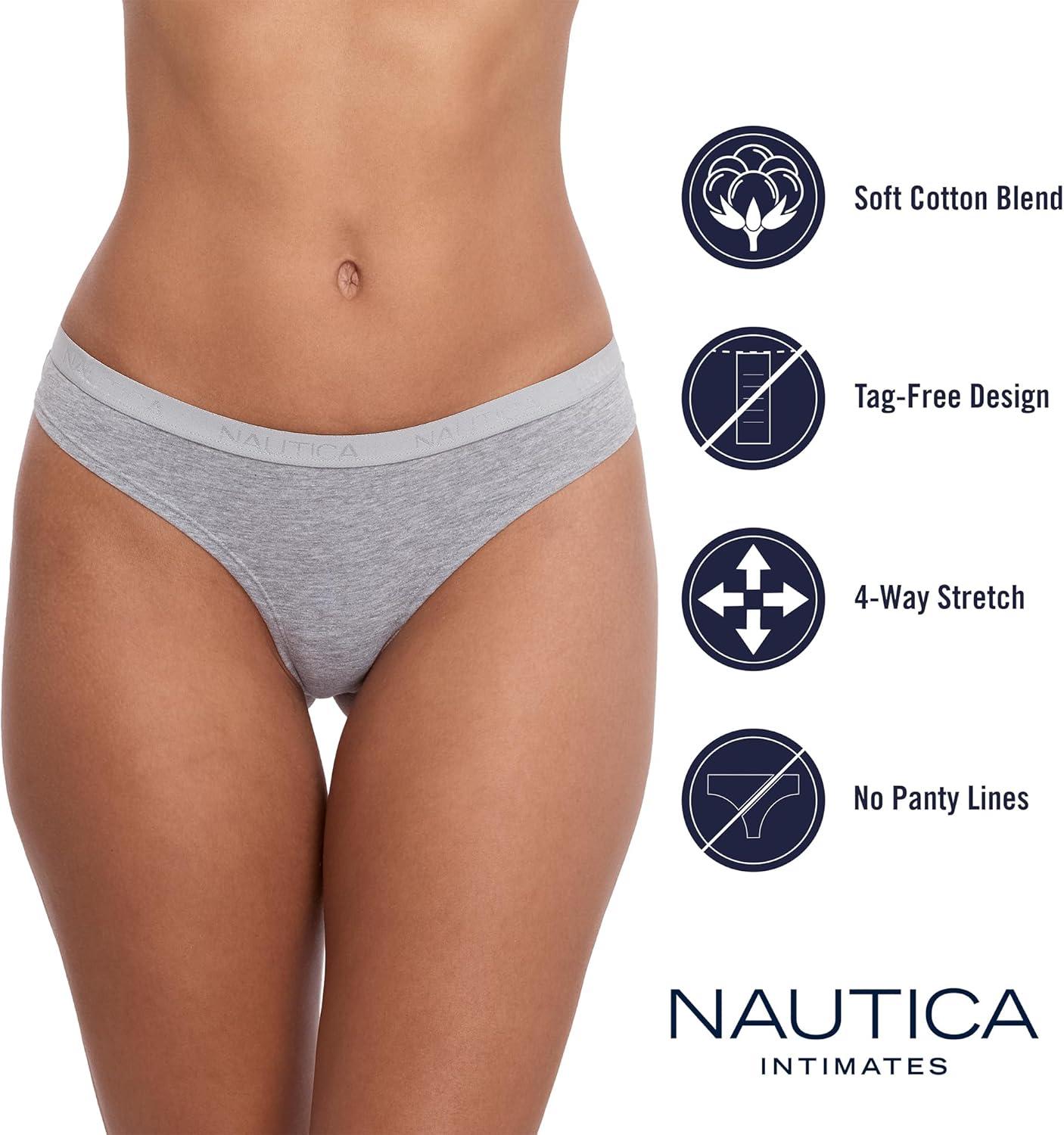imageNautica Womens Cotton Thong Underwear Set 5PackNt LogoBarely ThereCafe LatteBlackMd Heather Grey